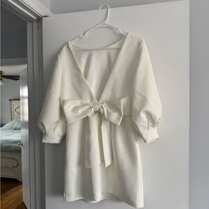 bow back mini dress in ivory